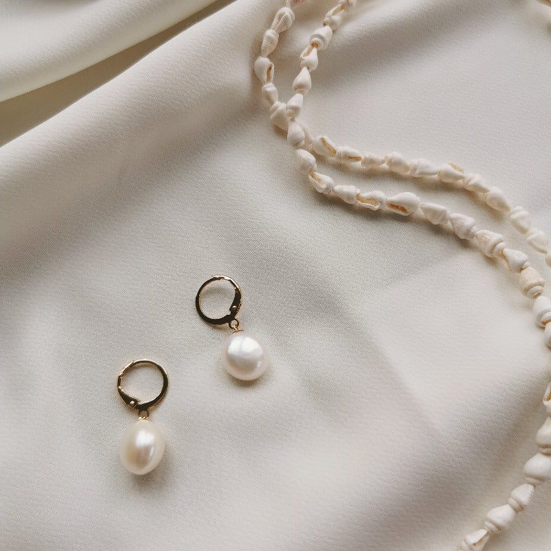 PearlLover | Lucy Pearl Drop Huggie Hoops – Zenelia Jewel