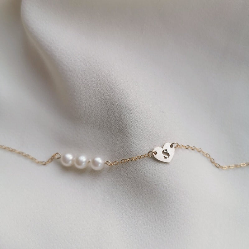 Fairy | Heart Shaped Initial Pearl Bracelet
